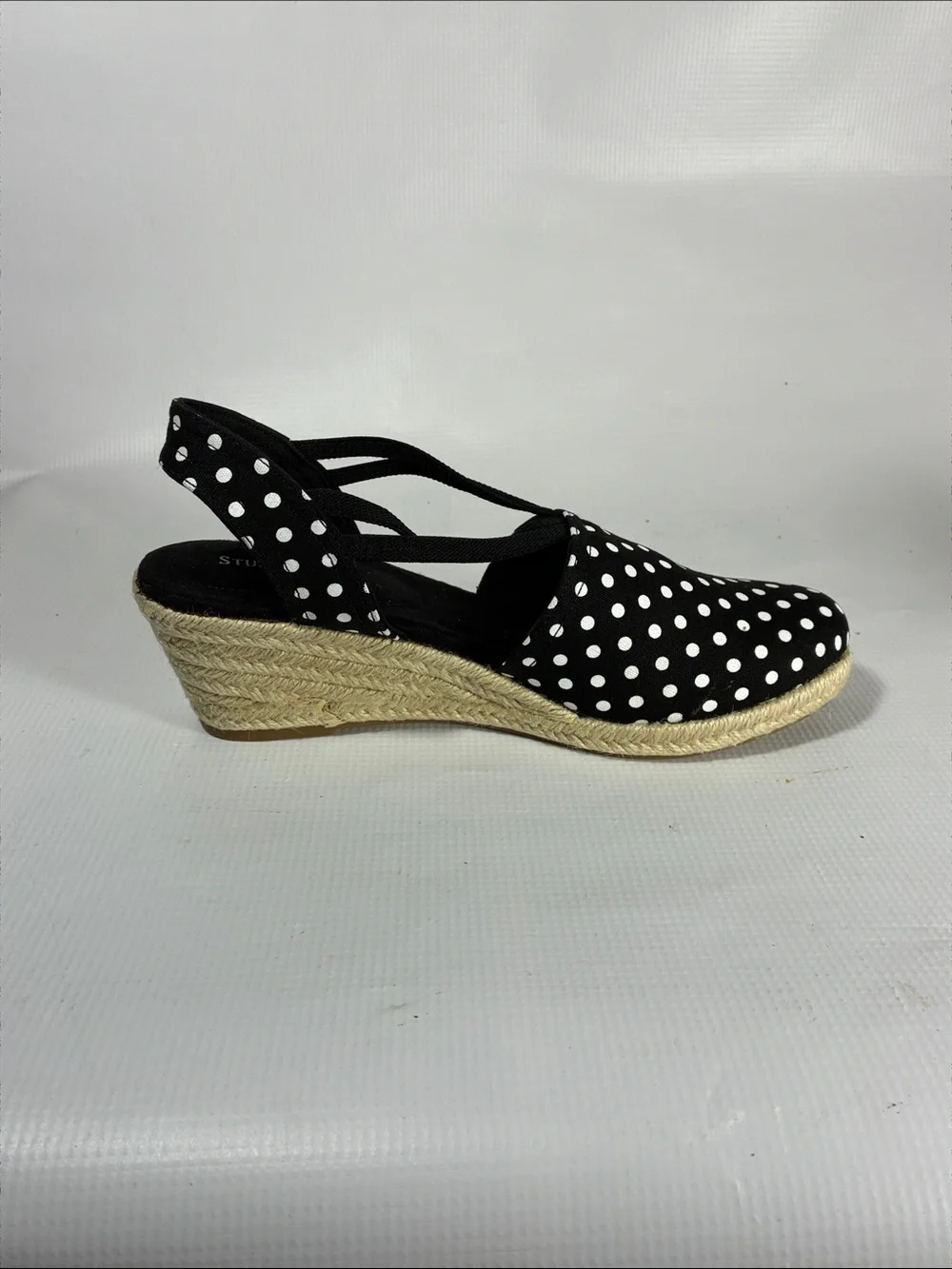 Studio Works Black and White Polka Dot Espadrille Wedge Slingbacks
